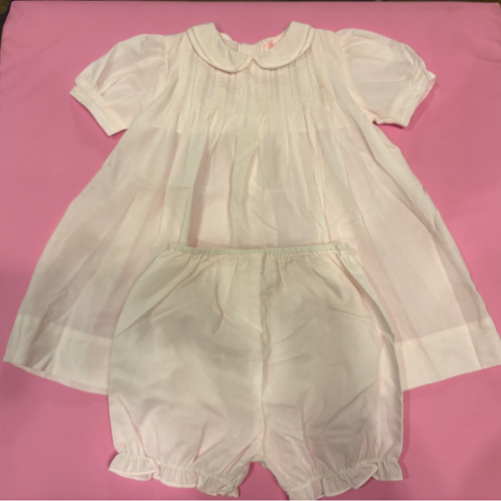 Petit Ami Pink Smocked Dress With Bloomers & Short Sleeves Size 9M